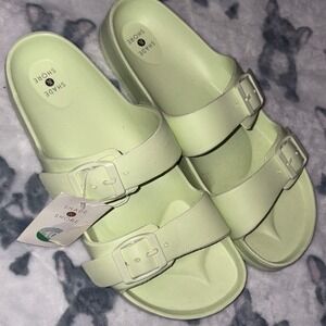 NEW Shade & Shore Women's Double Buckle Slide Sandals Green, Size 10